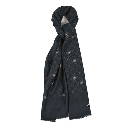 Chanel Cashmere Silk Wool CC Logo Stole Gray 1 of 3