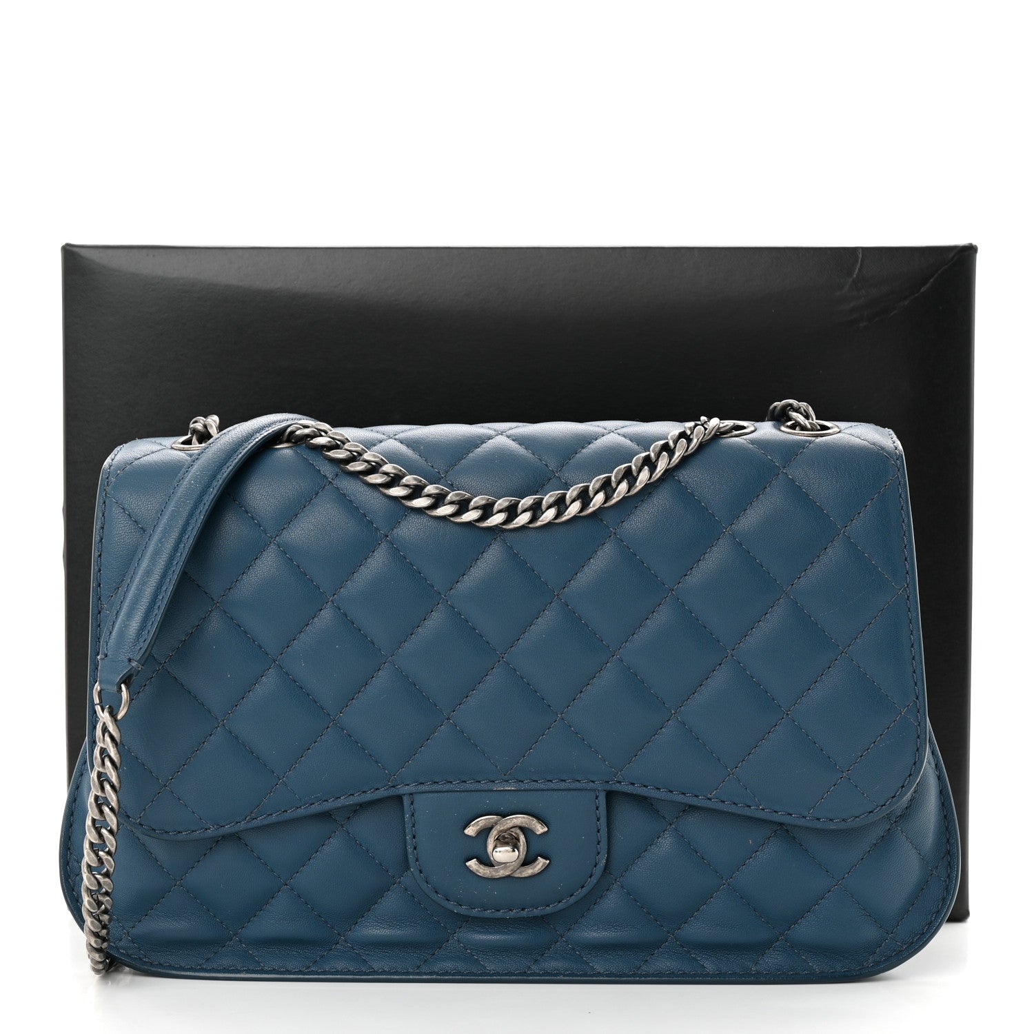 Chanel Lambskin Quilted Large Natural CC Flap Navy 14 of 14