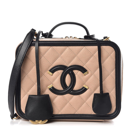 Chanel Caviar Quilted Medium CC Filigree Vanity Case Beige Black 1 of 11