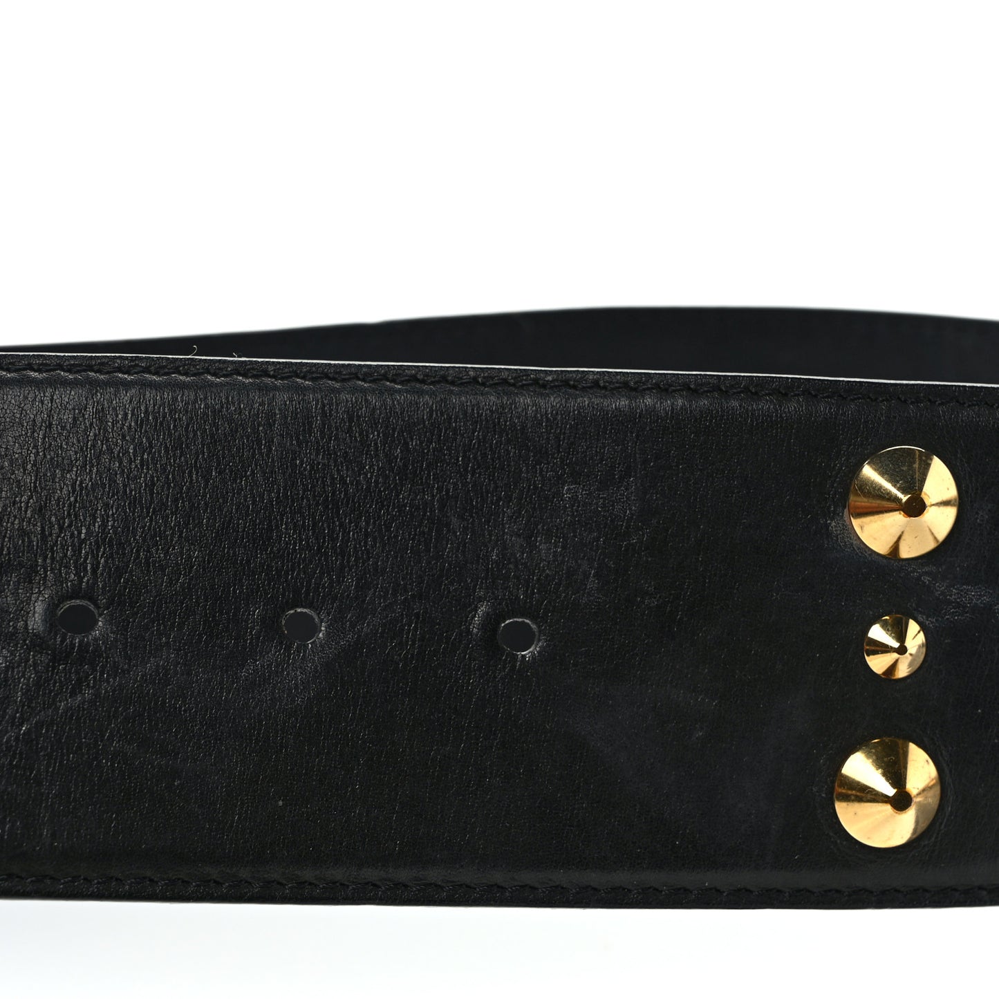 Calfskin LV Initiales Clous Belt 75 30 Black Gold