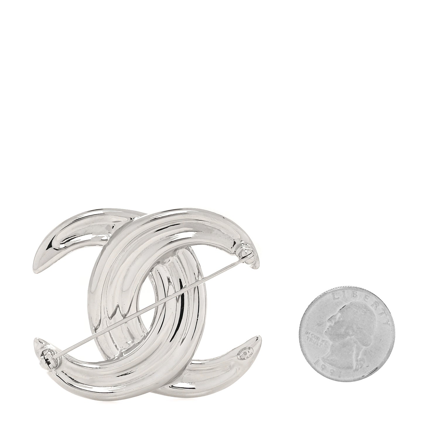 Baguette Crystal CC Brooch Silver