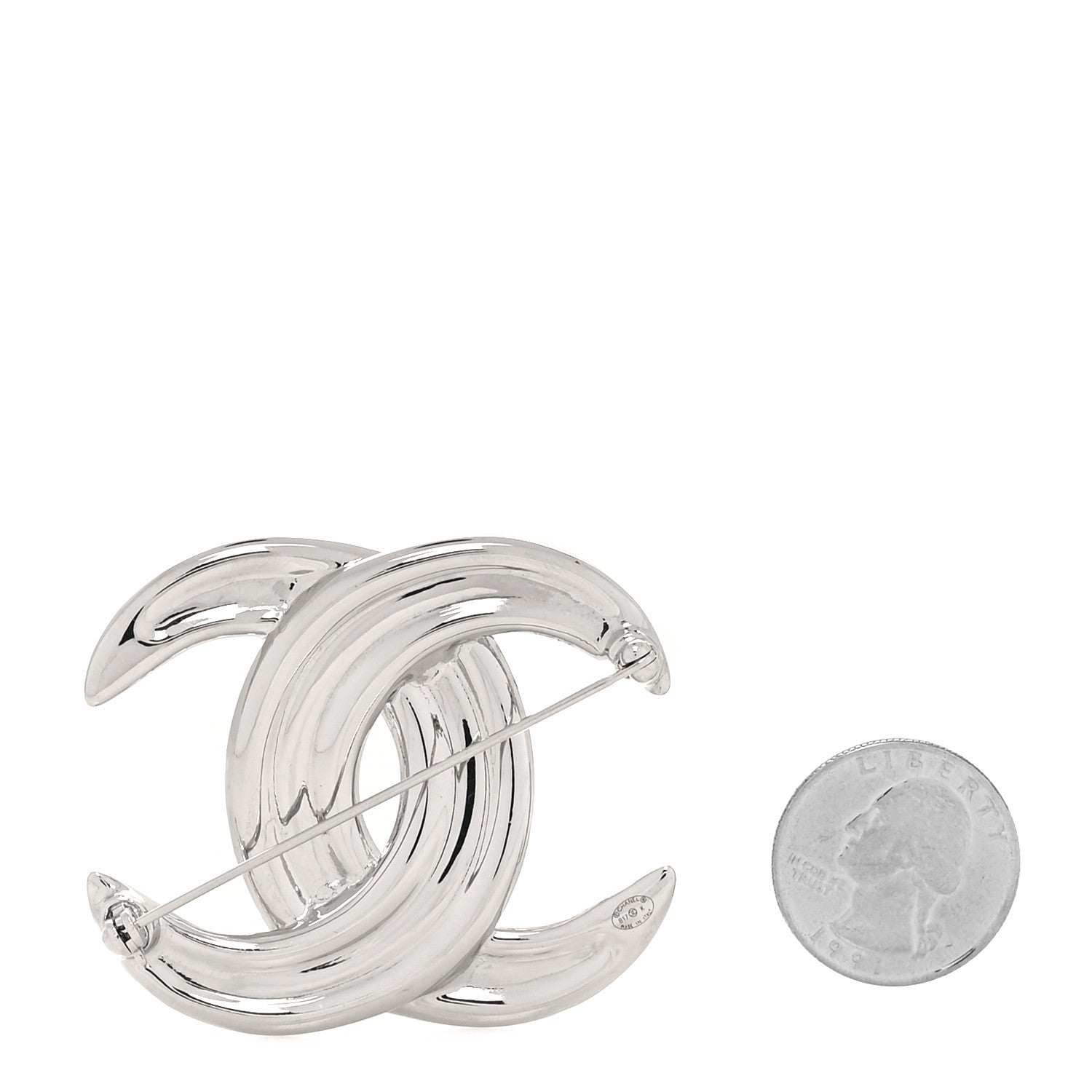 Chanel Baguette Crystal CC Brooch Silver 2 of 3