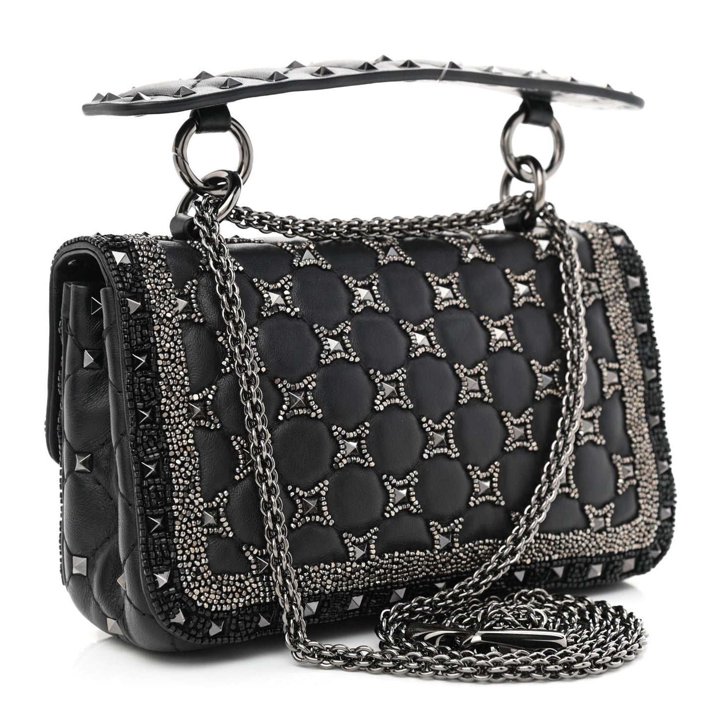 Beaded Small Rockstud Spike It Shoulder Bag Black