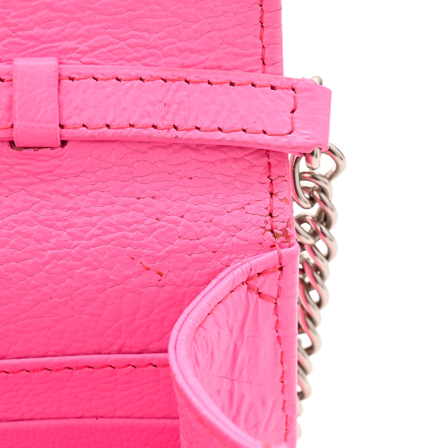 Balenciaga Shiny Goatskin Logo Embossed BB Wallet On Chain Acid Pink 10 of 12