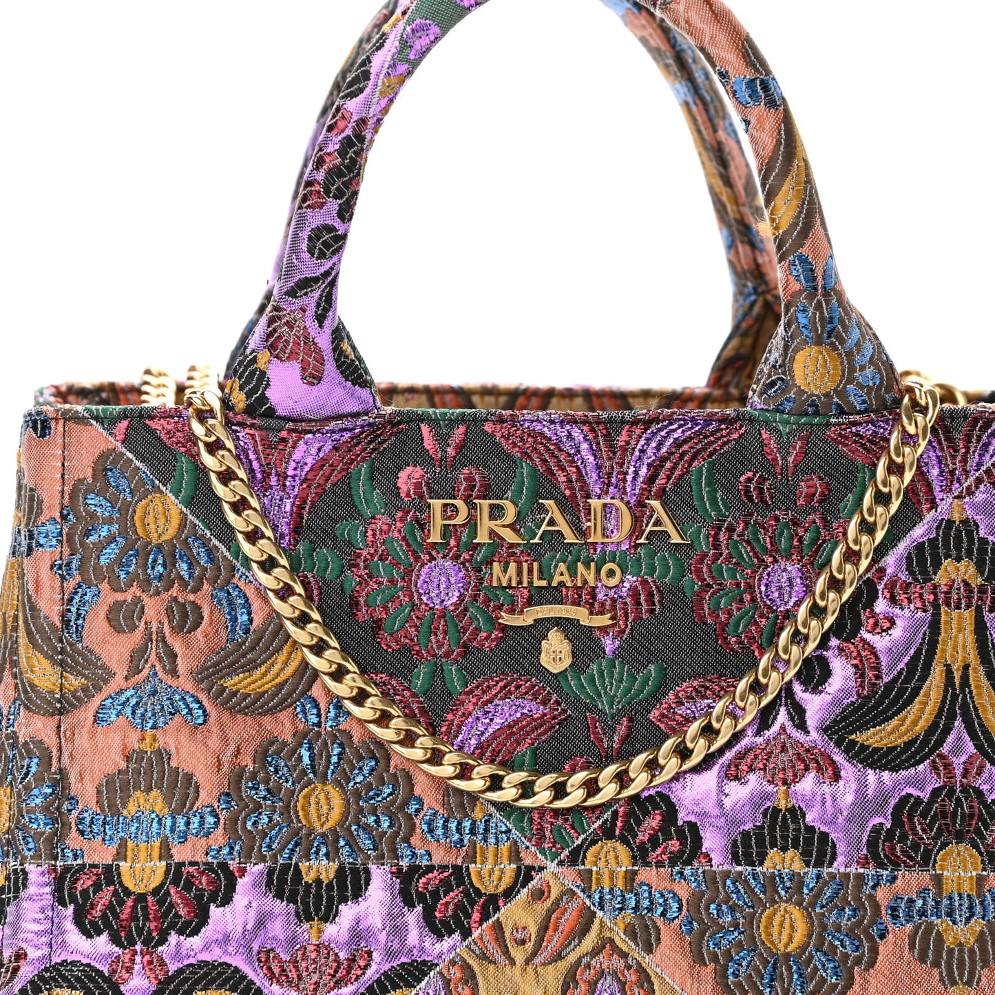 Broccato Lame Floral Chain Tote Multicolor
