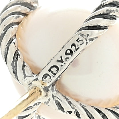 David Yurman Sterling Silver Diamond Pearl 10mm Cable Stud Earrings 4 of 4
