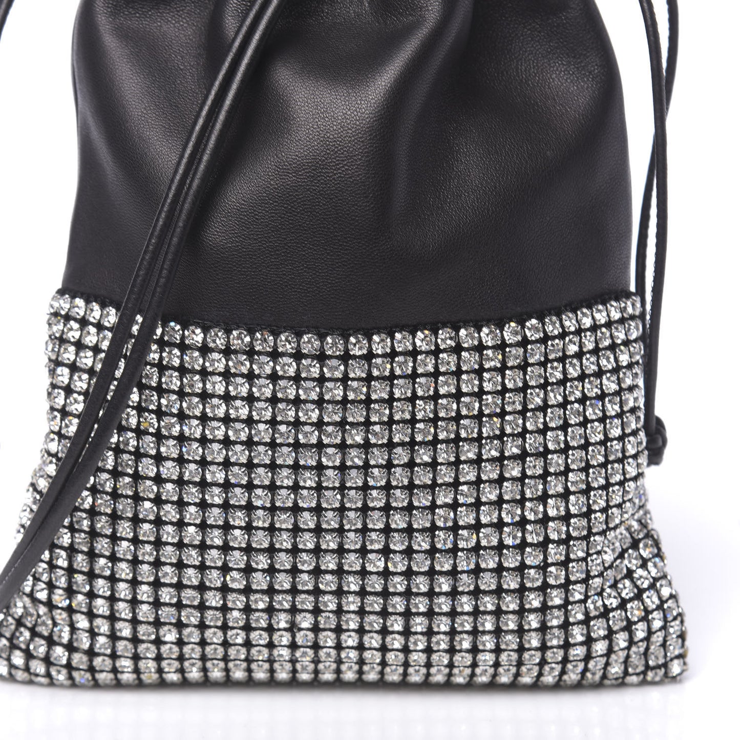 Lambskin Crystal Rhinestone Ryan Mini Drawstring Bag Black