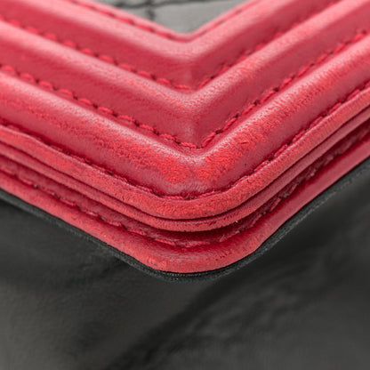 Chanel Lambskin Quilted Medium Boy Flap Black Red 13 of 14
