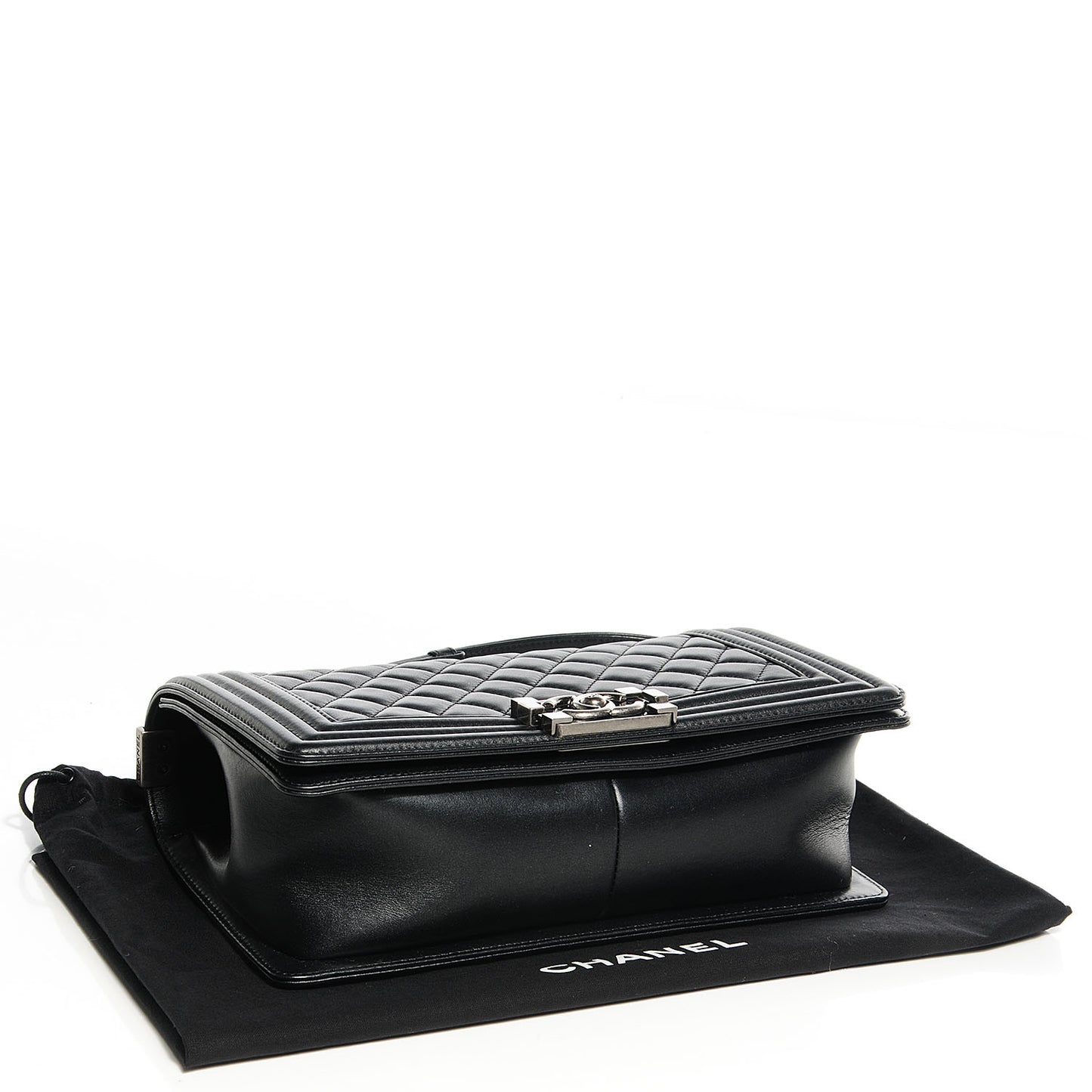 Metallic Calfskin Quilted Medium Boy Flap Black