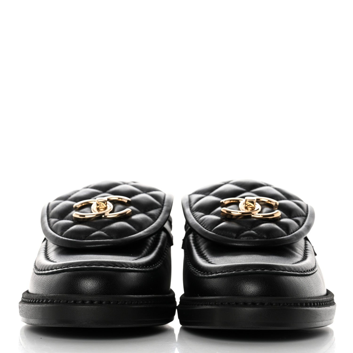 Chanel Lambskin Quilted CC Turnlock Loafers 37.5 Black 2 of 9