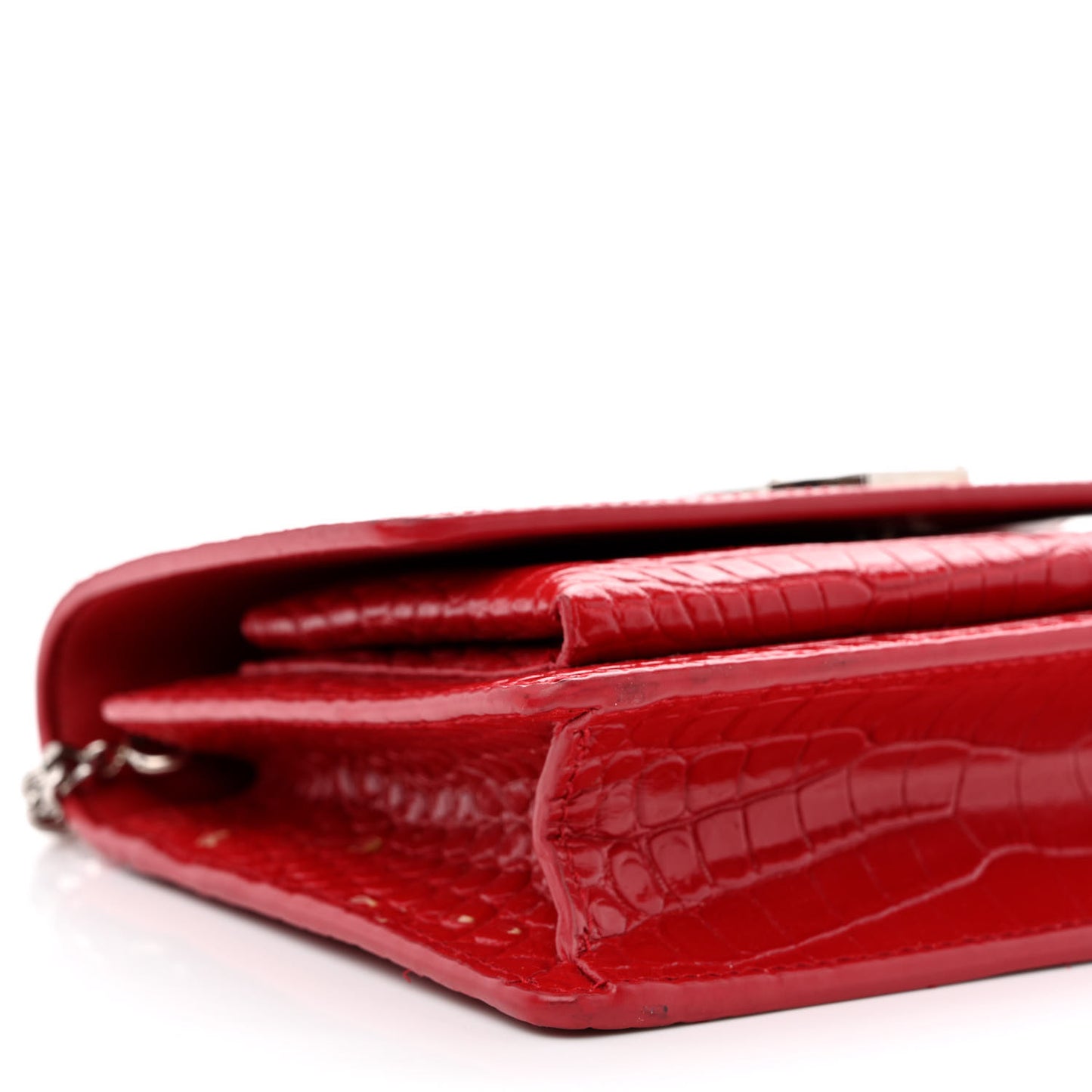 Calfskin Crocodile Embossed Monogram Sunset Chain Wallet Rouge Eros
