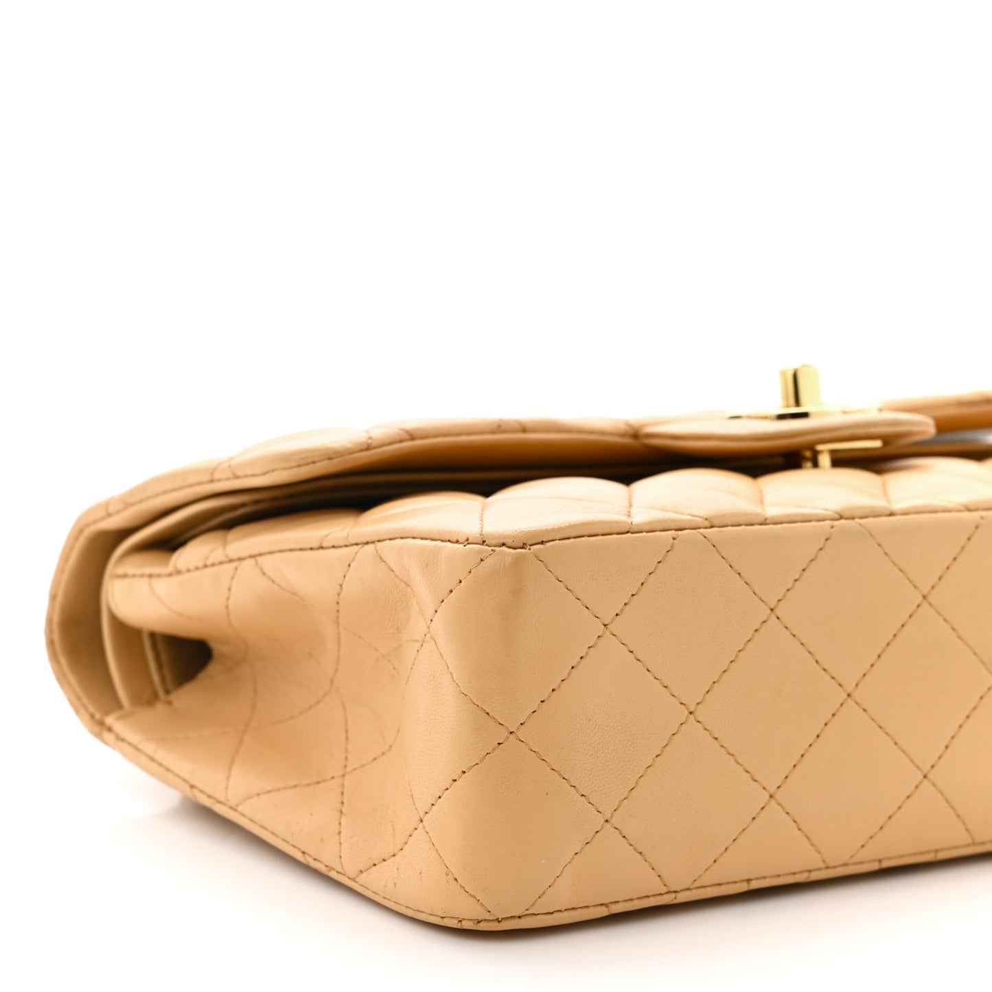 Lambskin Quilted Small Double Flap Beige