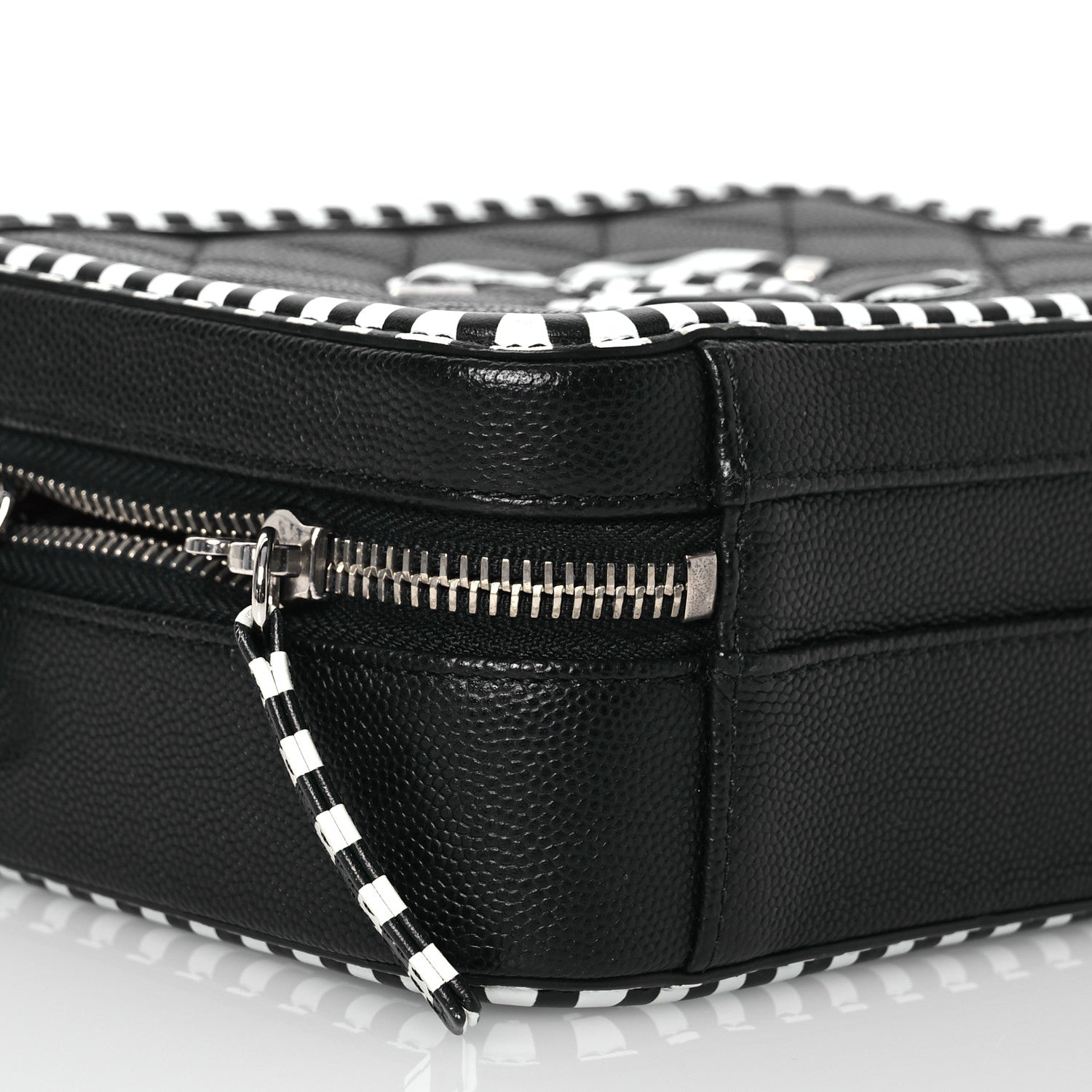 Chanel Caviar Quilted Striped Small CC Filigree Vanity Case Black White 10 of 15