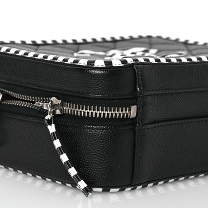 Chanel Caviar Quilted Striped Small CC Filigree Vanity Case Black White 10 of 15