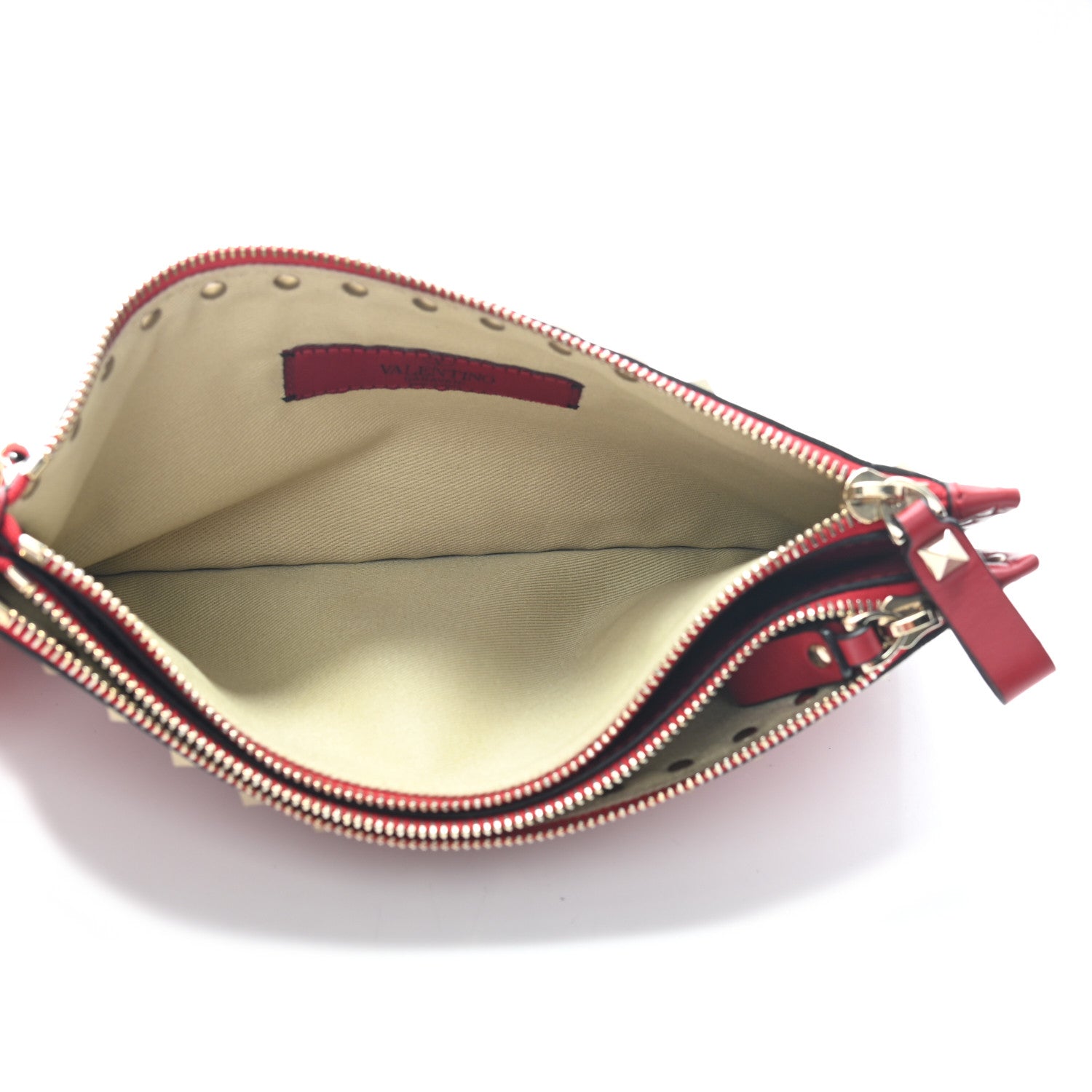 Valentino Garavani Vitello Small Rockstud Double Zip Wristlet Pouch Red 7 of 7