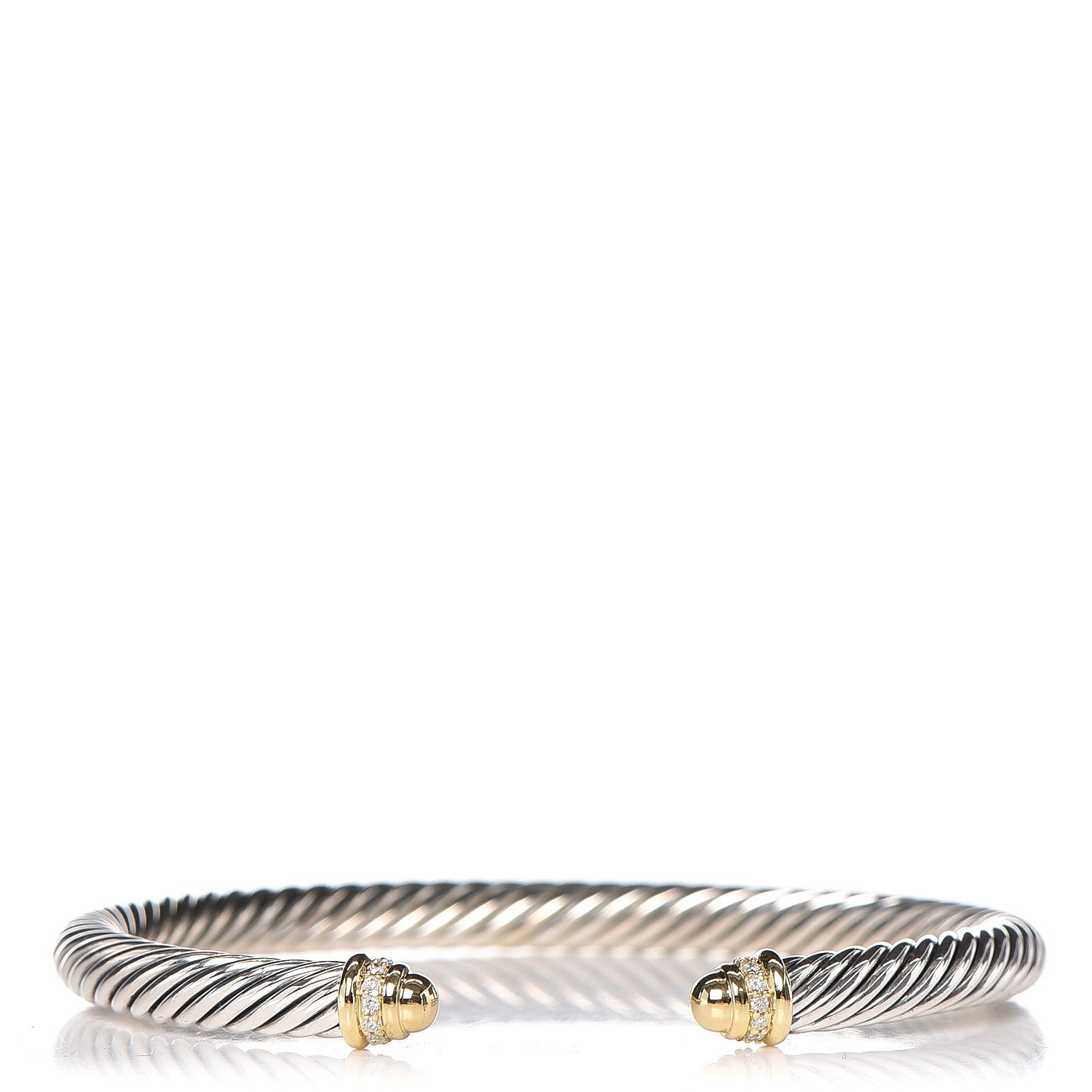 David Yurman Sterling Silver 18K Yellow Gold Diamond 5mm Cable Classics Bracelet 1 of 4