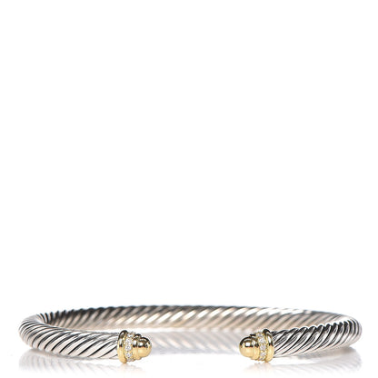 David Yurman Sterling Silver 18K Yellow Gold Diamond 5mm Cable Classics Bracelet 1 of 4