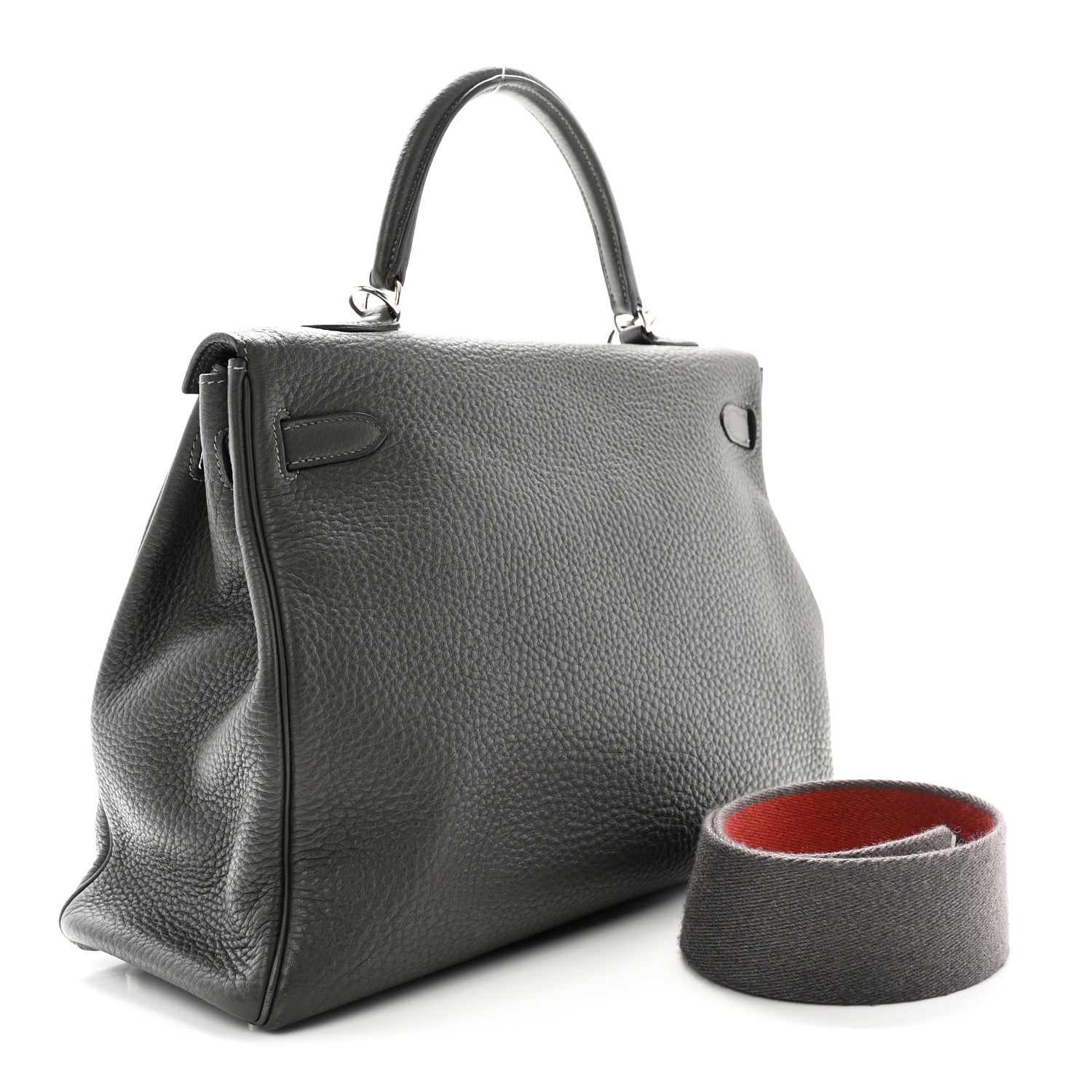 Hermes Taurillon Clemence Kelly Retourne 35 Etain Rouge Casaque 3 of 14