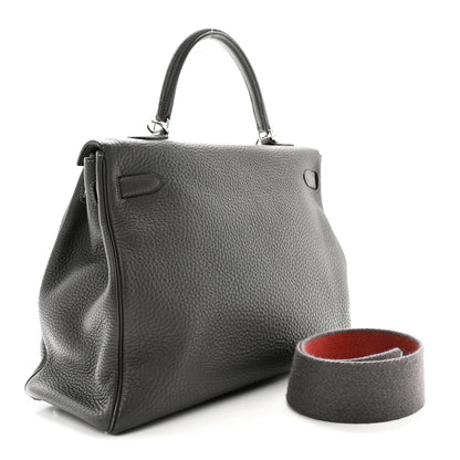 Hermes Taurillon Clemence Kelly Retourne 35 Etain Rouge Casaque 3 of 14
