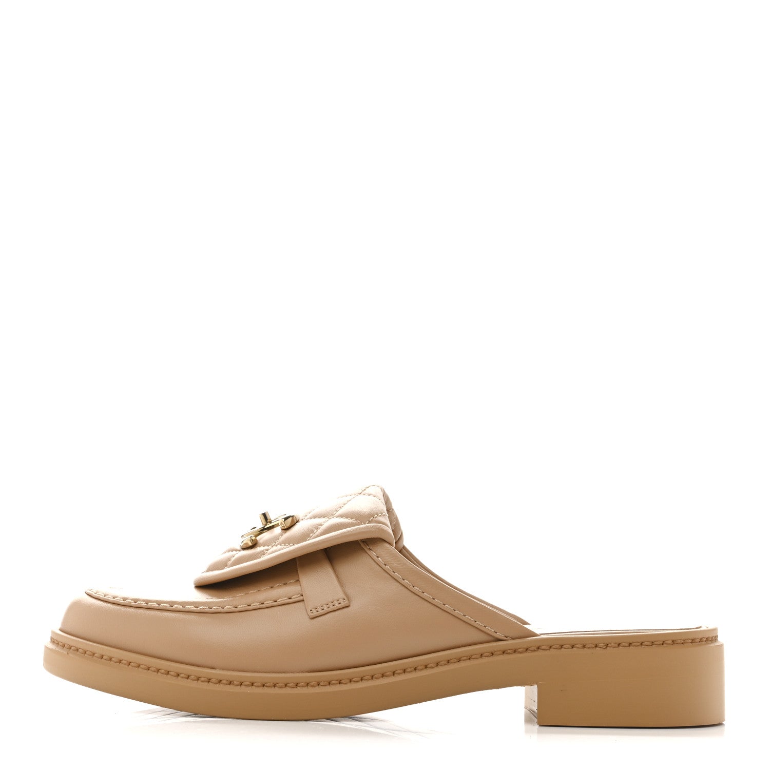 Chanel Lambskin Quilted CC Turnlock Mules 37.5 Light Beige 1 of 11