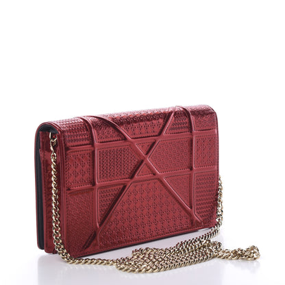 Christian Dior Metallic Patent Micro-Cannage Diorama Wallet on Chain Pouch Red 2 of 8