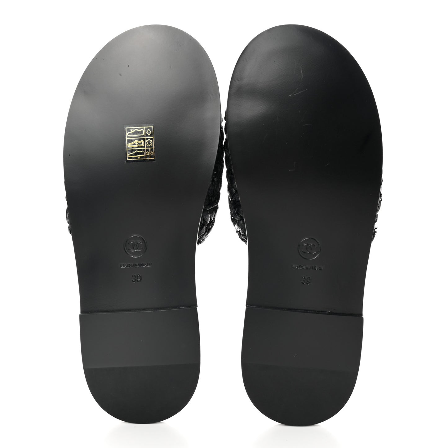 Raffia Crystal CC Mules Sandals 39 Black