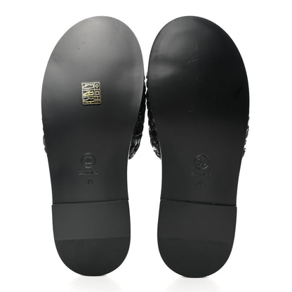 Chanel Raffia Crystal CC Mules Sandals 39 Black 5 of 10