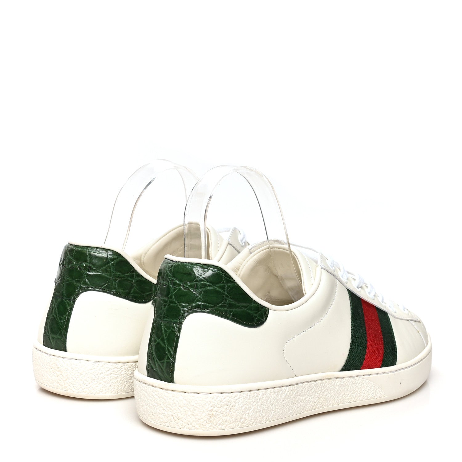 Gucci Calfskin Crocodile Web Mens Ace Sneakers 9 White Green 4 of 12