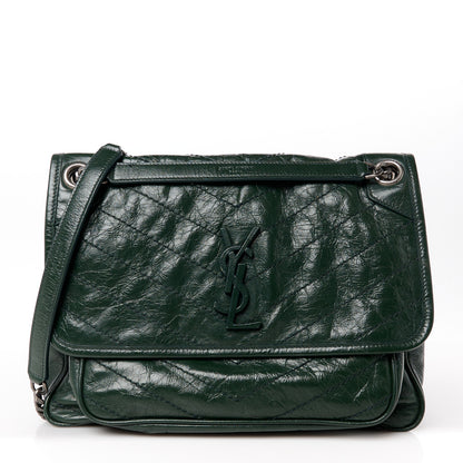 Saint Laurent Crinkled Calfskin Matelasse Monogram Medium Niki Chain Satchel Military Olive 1 of 12