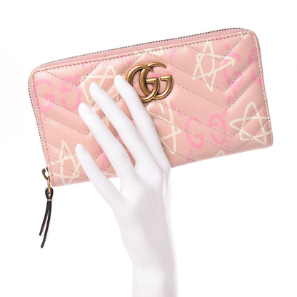 Gucci Calfskin Matelasse GucciGhost GG Marmont Zip Around Wallet Perfect Pink Rosa Ivory 2 of 9