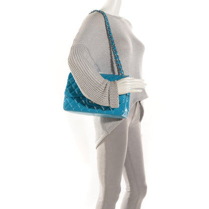 Chanel Patent Calfskin Quilted Jumbo Double Flap Turquoise 2 of 8