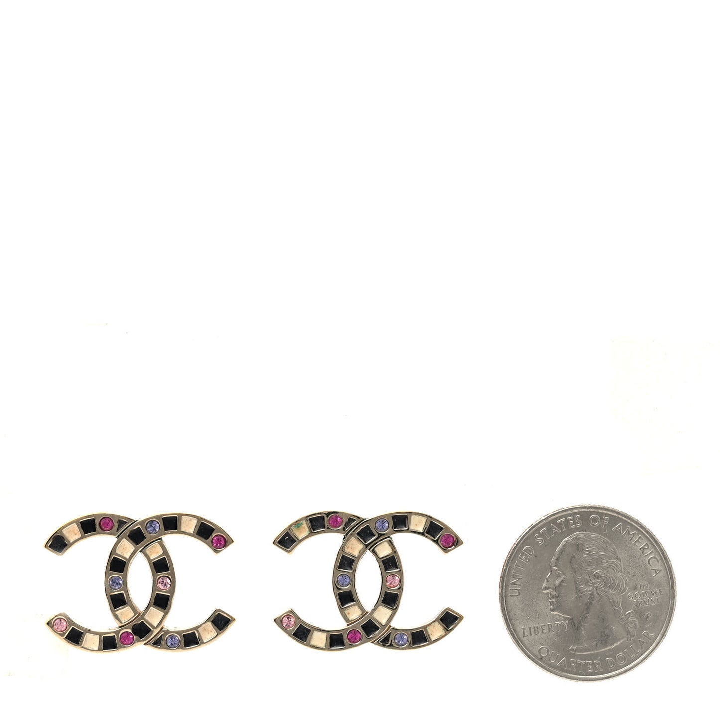 Crystal Enamel Large CC Earrings Gold Black White Pink
