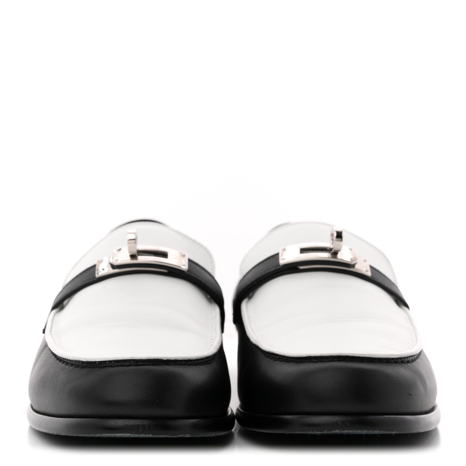 Hermes Calfskin Womens Destin Loafers 39.5 Black White 3 of 11