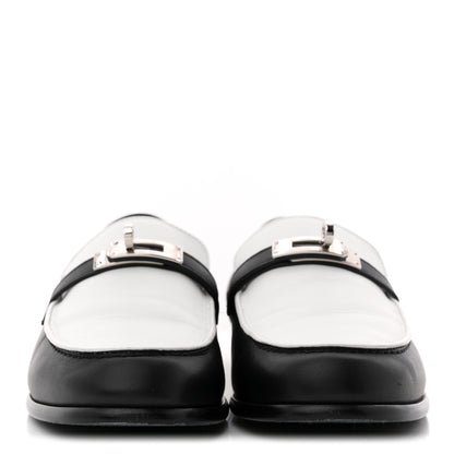 Hermes Calfskin Womens Destin Loafers 39.5 Black White 3 of 11
