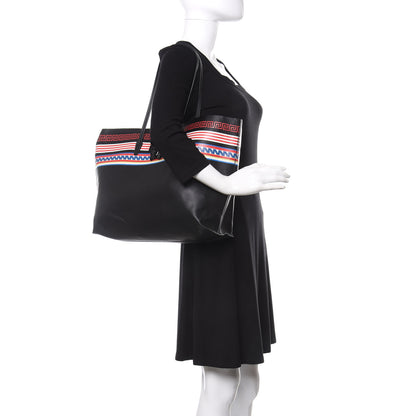 Versace Calfskin Stripe Greek City Key Tote Black 2 of 9
