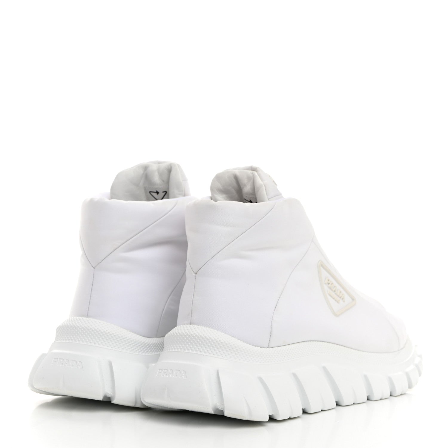Prada Re-Nylon Gabardine Rubber Triangle Logo Quilted Womens Rush Piuma 50mm Mid Sneakers 40.5 White 4 of 8