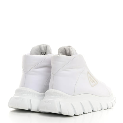 Prada Re-Nylon Gabardine Rubber Triangle Logo Quilted Womens Rush Piuma 50mm Mid Sneakers 40.5 White 4 of 8