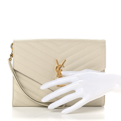Saint Laurent Grain De Poudre Matelasse Chevron Monogram Envelope Clutch Blanc Vintage 2 of 11