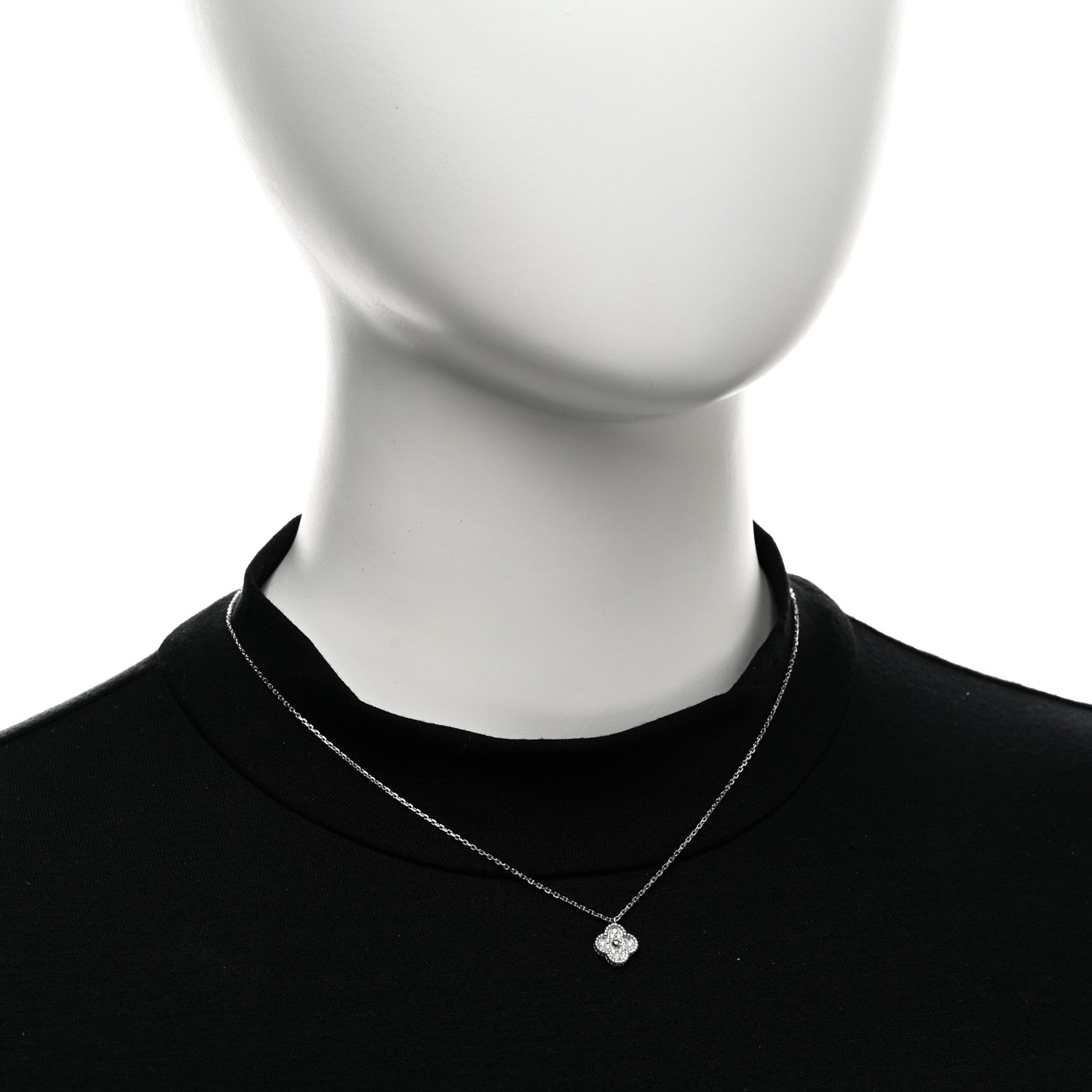Van Cleef & Arpels 18K White Gold Diamond Sweet Alhambra Pendant Necklace 2 of 5