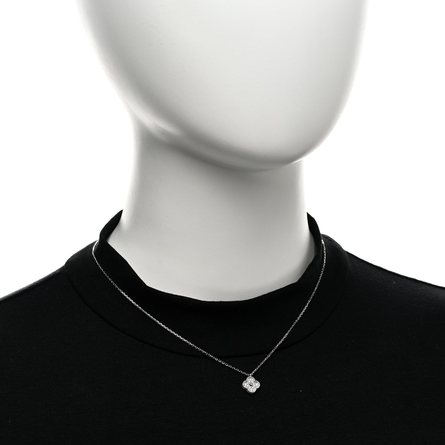 18K White Gold Diamond Sweet Alhambra Pendant Necklace