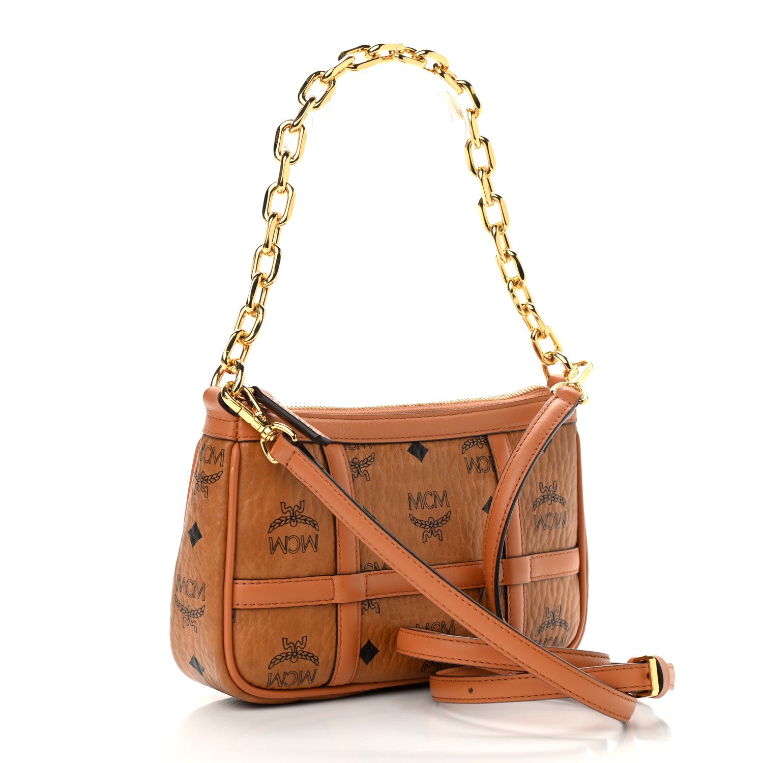 MCM Visetos Mini Aren Chain Crossbody Bag Cognac 3 of 10