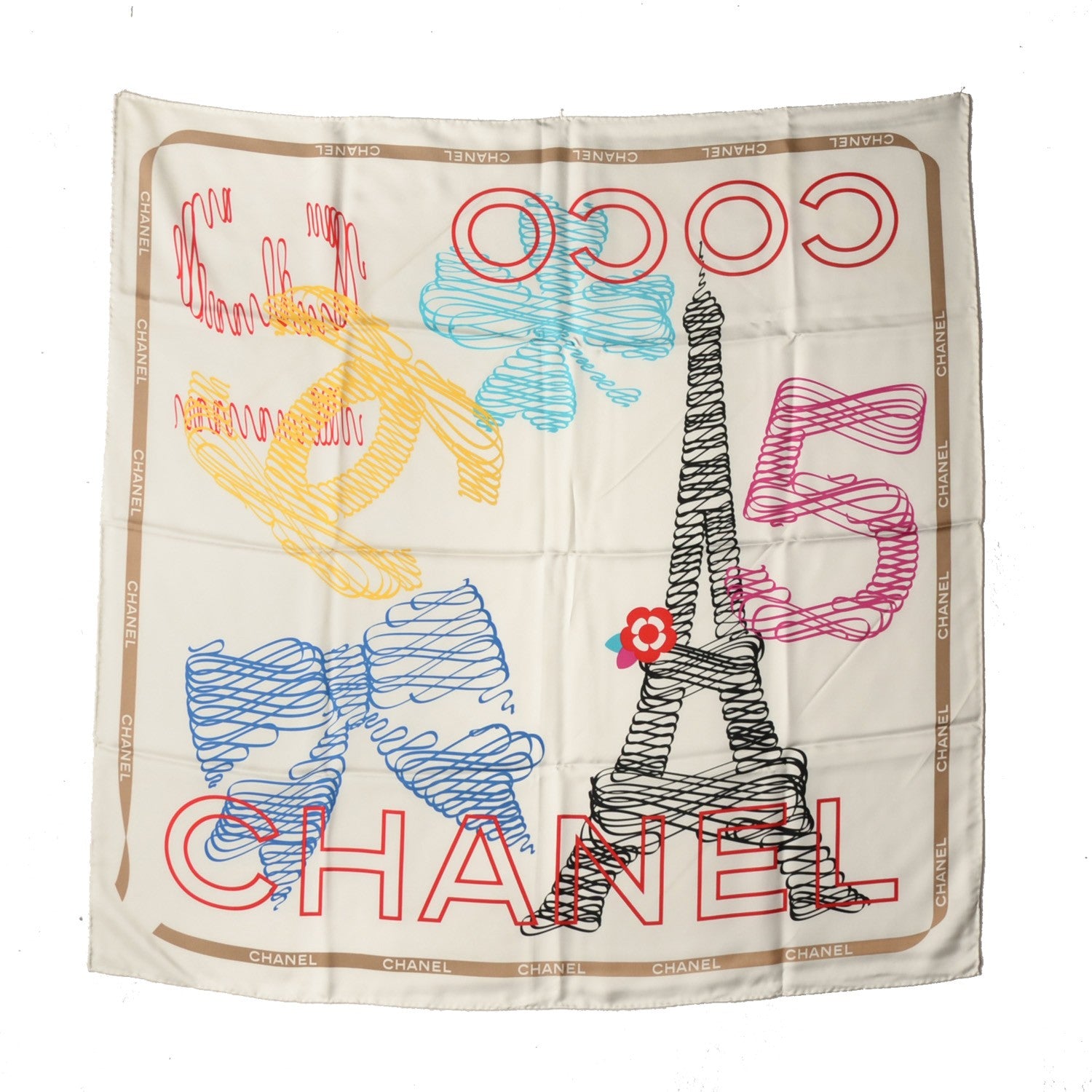 Chanel Silk Paris Square Scarf White 2 of 6