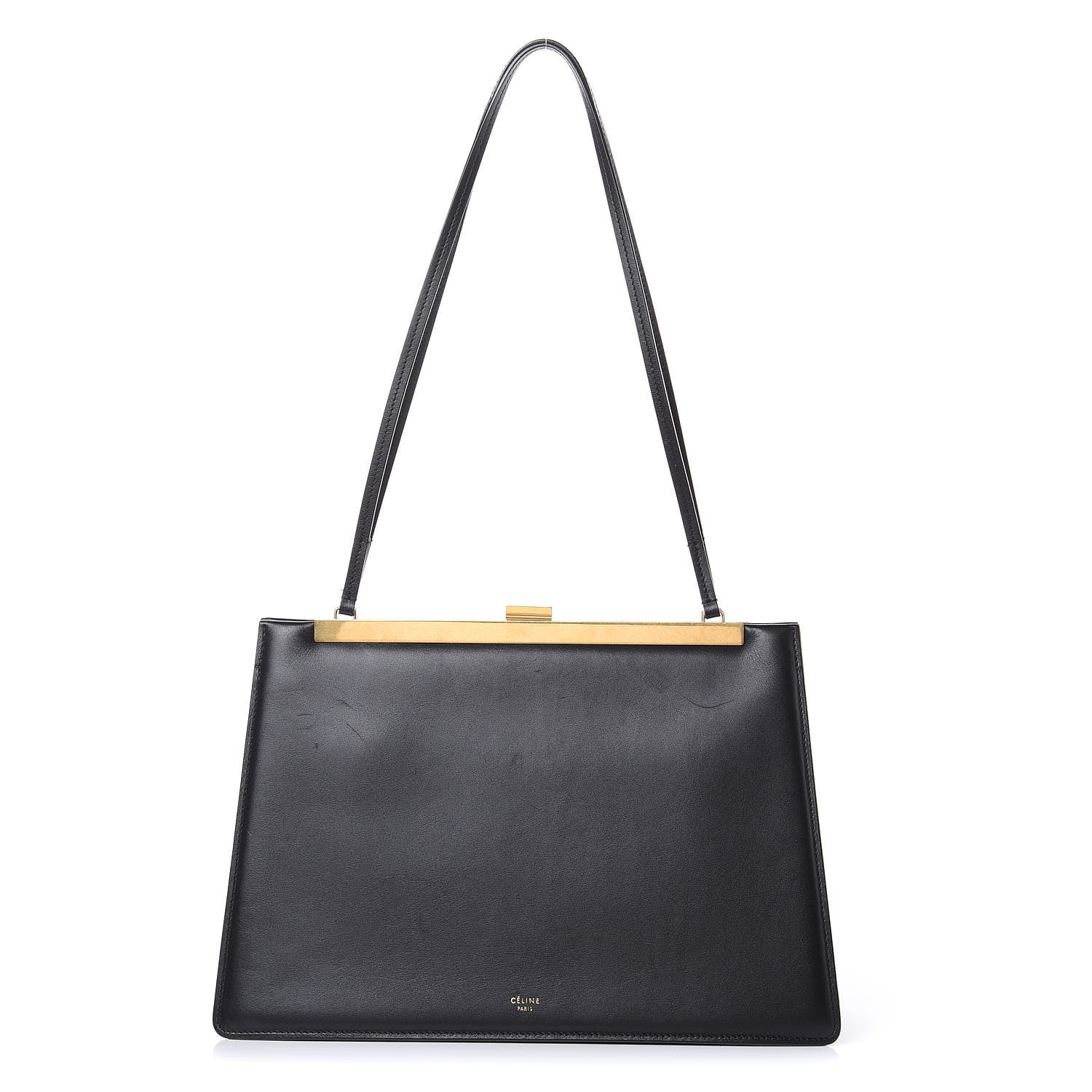 Celine Smooth Calfskin Medium Clasp Shoulder Bag Black 1 of 12