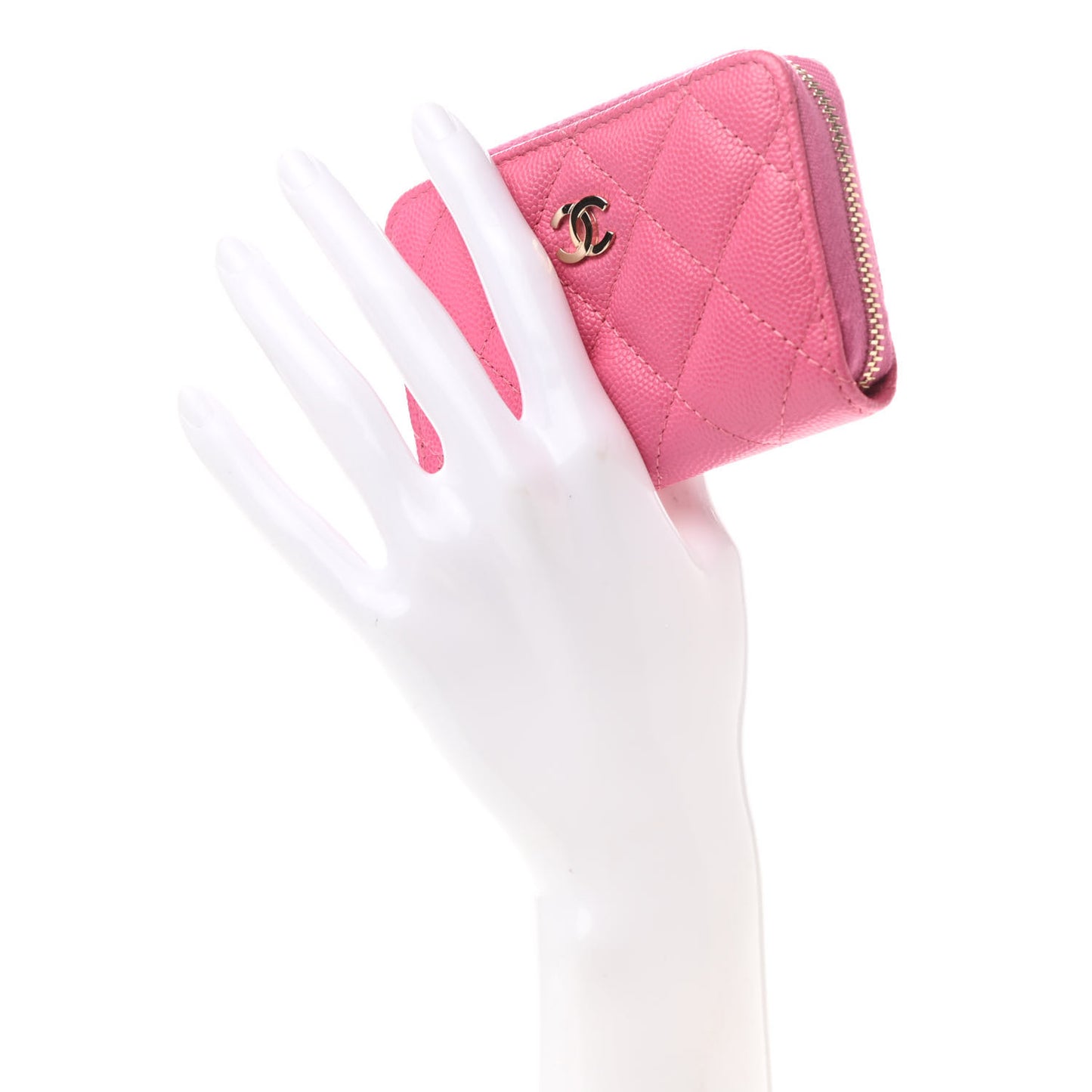 Caviar Quilted Zip Coin Purse Pink