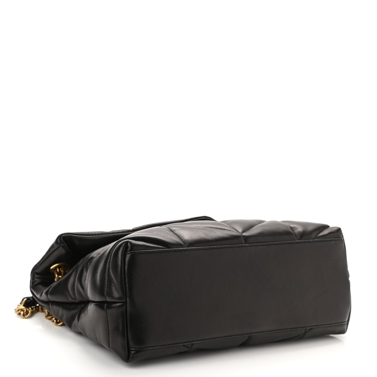 Lambskin Quilted Small Loulou Puffer Monogram Chain Satchel Black