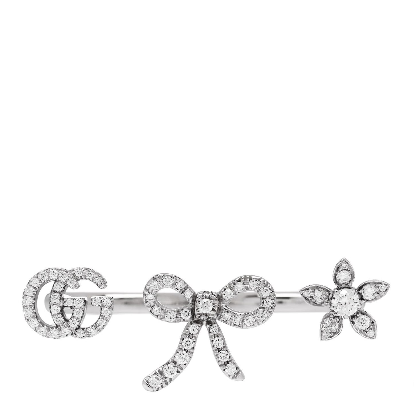 18K White Gold Diamond Flora Bow Flower Ring 50 5.5