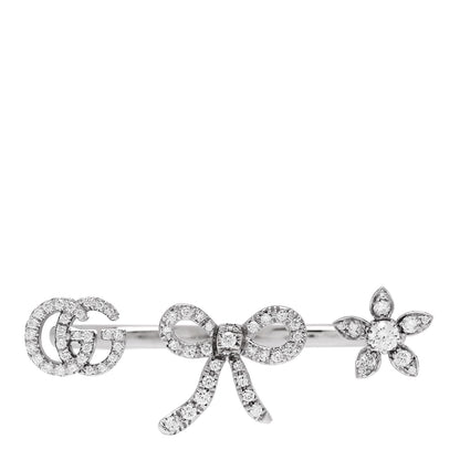 Gucci 18K White Gold Diamond Flora Bow Flower Ring 50 5.5 1 of 6