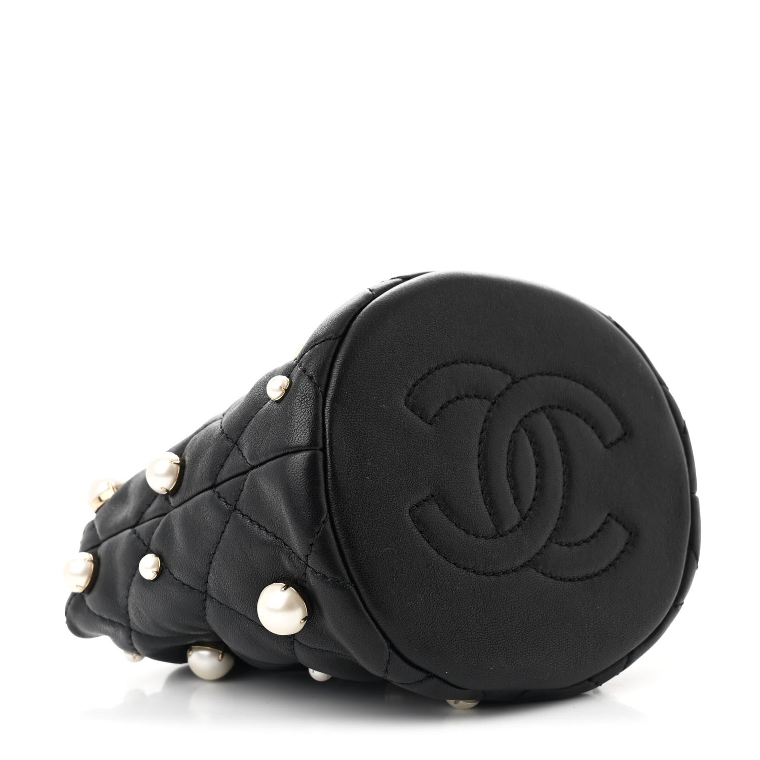 Chanel Lambskin Quilted Pearl Mini About Pearls Drawstring Bag Black 4 of 10