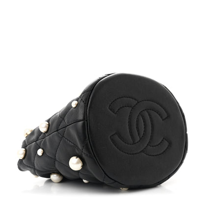 Chanel Lambskin Quilted Pearl Mini About Pearls Drawstring Bag Black 4 of 10