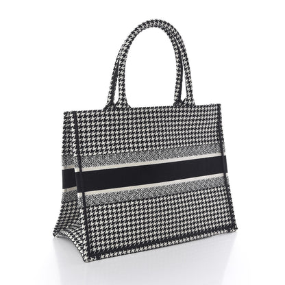 Christian Dior Canvas Houndstooth Embroidered Medium Book Tote Black White 3 of 10